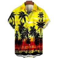 Summer Fashion Men's 3d Hawaiian Shirts Oversized Beach Short Sleeve Coconut Tree Print Shirts Tees 