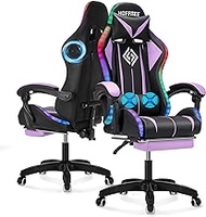 Gaming Chair with Bluetooth Speakers and LED RGB Lights Ergonomic Massage Computer Gaming Chair with Footrest High Back Music Video Game Chair with Lumbar Support Purple and Black