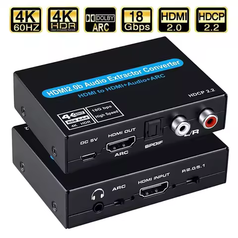 4K 60Hz HDMI2.0 audio extractor Support 5.1Ch HDMI2.0b HD-MI to HDMIAudio ARC Switch with audio tosl