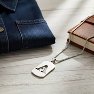 Silver Geometric N Initial Pendant Necklace for Men and Women Square Stainless Steel Jewelry Birthda