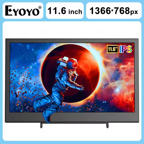 EYOYO Portable Laptop Monitor With Stand Dual Speaker 11.6" 1366*768px LCD Screen With Audio Port IP