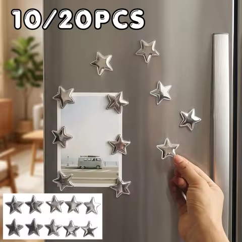 10/20PCS Silver 3D Star Fridge Magnets Cute Metal Star Refrigerator Sticker Photo Note Fixing Magnet