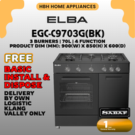 Elba 90cm Gas Cooker with Gas Oven EGC-C9703G(BK) | 70L | 3.8KW | 4 Function | Double Glazed Glass |