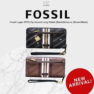 ♞,♘Fossil Logan RFID Zip Around Long Wallet for Women