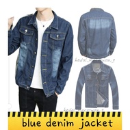 Dark blue Denim jacket unisex Men Fashion Slim Denim Jacket Jeans Coat jaket seluar jeans lelaki korean style retro biru
