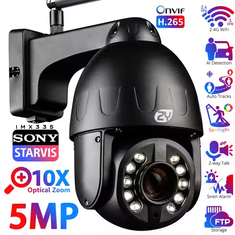 5MP 5X 10X Optical Zoom PTZ IP Camera Outdoor Auto Tracking Speed Dome 2.4/5G Wifi Security Camera C