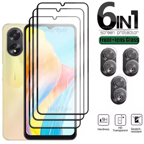 6-in-1 For OPPO A18 Glass For OPPO A18 Tempered Glass 9H HD Full Cover Glue Protective Screen Protec