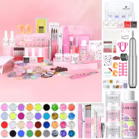 SAVILAND Professional Acrylic Nail Starter Kit with Drill UV Light 3 Gel Polishes Complete Tools for