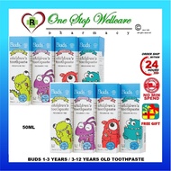 BUDS 1-3 YEARS OLD TOOTHPASTE WITH XYLITOL / BUDS 3-12 YEARS OLD TOOTHPASTE WITH FLUORIDE 50ML / MOU