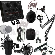 PAKET KUMPLIT MIC CONDENSER BM 8000 + STAND + SOUNDCARD V8 + SPLITTER