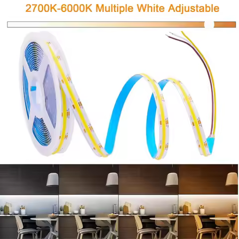 DC24V 2700K-6500K CCT COB FOB LED Strip Light 608LEDs/M Dimmable Flexible Ribbon LED Tape Room Decor