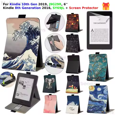 For Kindle 10th 8th Gen Case + Screen Protector J9G29R SY69JL 6'' Hand Strap Card Slots Wake/Sleep 2