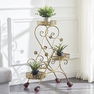 Movable A8L9U Multi-Layer Iron Art with Wheels Shelf Living Room Floor-standing Flowerpot Stand Chlo