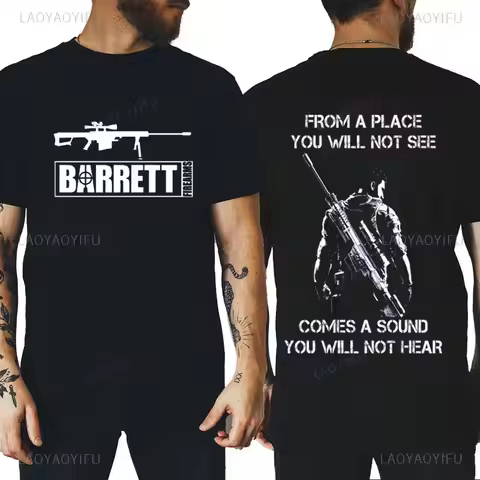Barrett Firearms Man‘s Cotton Printed Gun T-shirt From A Place You Will Not See Comes A Sound You Wi
