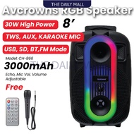 Avcrowns CH-866 Wireless 8 inch Super Bass With RGB Light Bluetooth USB Super Bass Audio Speaker with Karaoke Mic