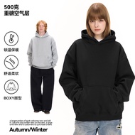 UNF 500G Heavy Warm Air Layer Pullover Solid Color Sweatshirt Fleece Lining Thickened Hooded Sweatsh