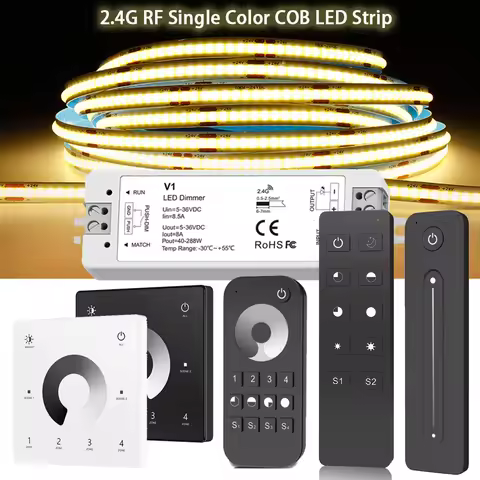 V1 2.4G RF LED Controller 24V 10M COB LED Strip Light Dimmable 3000K 6000K RA90 LED Bar Tape 4-zone 
