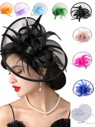 1pc Fascinators Hats For Women Tea Party Hats 1950s Kentucky Derby Hats Feather Hair Clip For Bride 