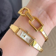 ⁺⊹古董精品⊹⁺┇GUCCI Vintage 白母貝金手環手錶✦
