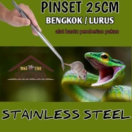Pinset Pakan Reptil Stainless Steel 25cm Bengkok Lurus Alat Feeding Ular Gecko Kadal