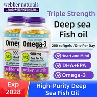 Webber Naturals Fish Oil 900mg 200 softgels Omega 3 DHA+EPA Adult Supplement brain nutrition exp2028