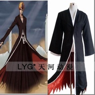 ชุดคอสเพลย์ Soul Reaper Black Ichigo พร้อม Cloak of Ressurection สำหรับผู้ชาย วัสดุผ้าฝ้าย ชุดคอสเพล