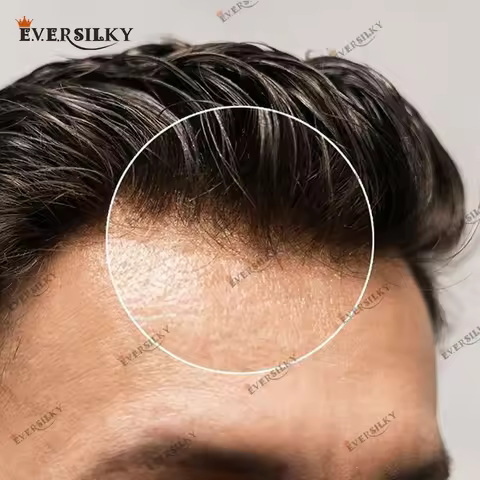 Natural Hairline Men's Toupee V-loop 0.06-0.08mm PU Base Hair Replacement System Straight/Wavy Hair 