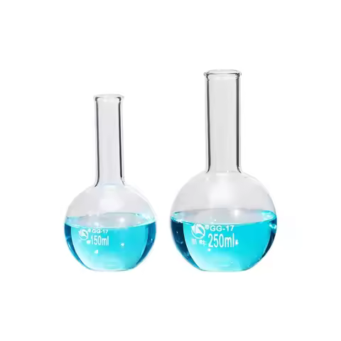1pc Lab Glass Long Neck Flask 100ml-2000ml Round/Flat Bottom for School Laboratory Experiment