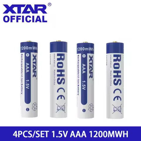 XTAR 4PCS 1.5V AAA Battery 1200 MWh Rechargeable Li-ion Battery Max Discharge Current 1.5A Button To