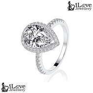 iLove Jewellery 925 Sterling Silver 18K White Gold Plated 3.0ct Pear Cut Zirconia Ring Luxury Engage