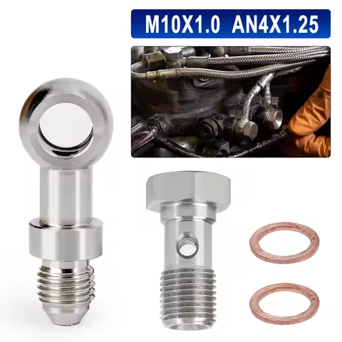 For Mitsubishi TD025 TD025L Racing Banjo Bolt Kit M10x1.0 to 4AN Turbo Oil Feed 1.5mm Restrictor