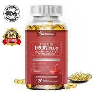 AvitaGlow Iron Carbon 68mg Mixed With Vitamin C Folate B6 B12 Capsules Prevents Deficiency Anemia. S