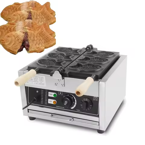 HPH2O Commercial Taiyaki Maker Electric Waffle Fish Waffle Maker Non-stick Coating 3pcs Press Fish M