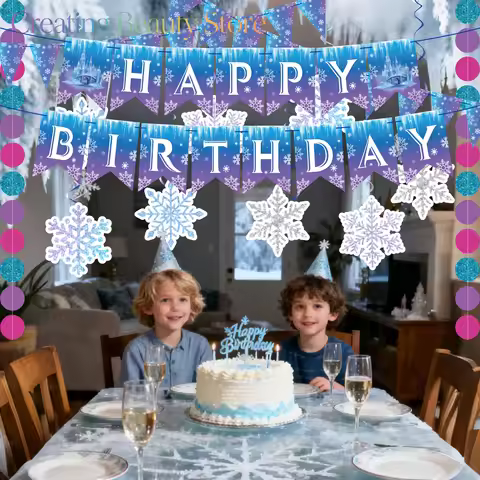 Frozen Birthday Party Banner Frozen Party Decorations Winter Snowflake Happy Birthday Banners for Wi