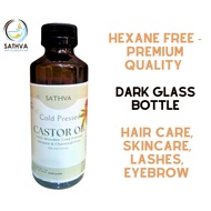 Sathva Castor Oil | 100ml Glass Bottle | Cold Pressed & Hexane-Free | 100% Pure | Hair, Skin & Eyela