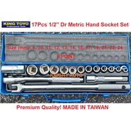 King Toyo KT-4017M 17Pieces 1/2" 6Point /12Point Box Socket With Hand Socket Wrench Set Dr Metric Ha
