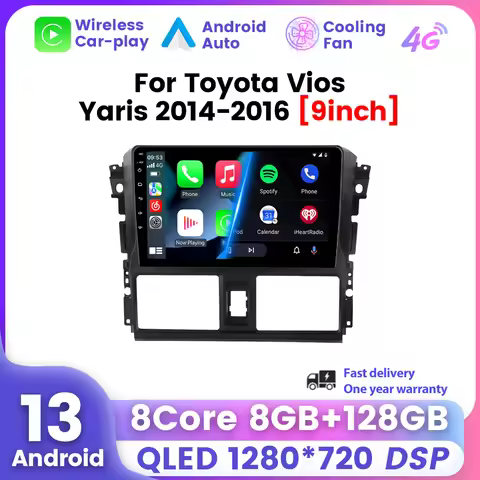 Android 13 Car Radio Stereo 2din For Toyota Vios Yaris 2014 - 2016 Multimedia Video Player Wireless 