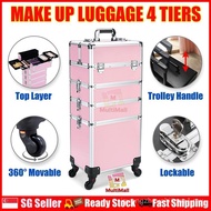 Make Up Bagasi 4 Tingkat - Merah Jambu | Beg Penyusun Solek Juruteknik Kosmetik Kereta Api Profesion