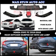 HONDA CIVIC FC FK7 2015-2021 REAR BUMPER LIP V-LIP REAR DIFFUSER WITH BRAKE LAMP (3PCS) ABS SKIRT LI