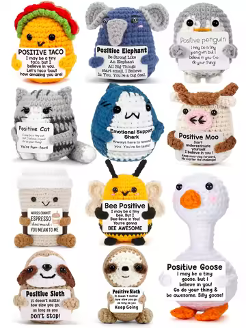 1 Mini Positive Energy Crochet Animal, a Fun and Inspirational Birthday Gift for Women, Men, Friends