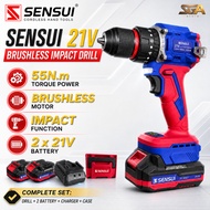 SENSUI 21V Brushless Impact Drill Cordless Drill 55Nm 2 Battery Charger Case