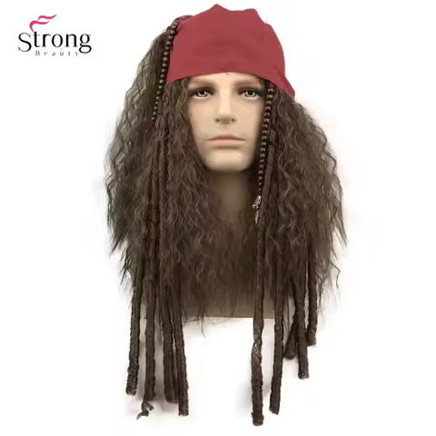 StrongBeauty Pirate Wig Cosplay Jack Sparrow Captain Wigs and Complete Accessories Synthetic Hair