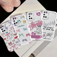 Casing For OPPO A52 A72 A92 Cartoon Cream Cover Pink Bow English Painting Couple Soft TPU 3D Waves S