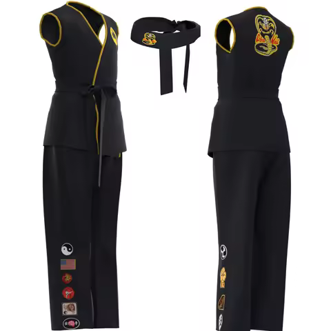 Karate Kids KOF Cobra Kai Cosplay Costume Kid Aldult Black Kimono Uniform Headband Anime Halloween P