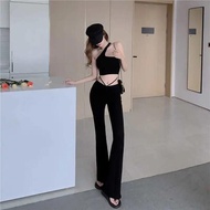 D0603 Summer Suit Pants Two-Piece Suit Summer Super Hot Lace-Up Slim-Fit Flared Trousers+Irregular S