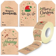 300pcs/roll Merry Christmas Sticker Kraft Paper Handwritten Christmas Tree Elk Label Sticker Name Tags Xmas Stickers Gift Package Stickers DIY Party Scrapbook Paper