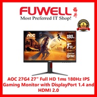 FUWELL - AOC 27G4 27" Full HD IPS 180Hz Gaming Monitor [3 Years Local On-Site Warranty] 1x HDMI 2.0 