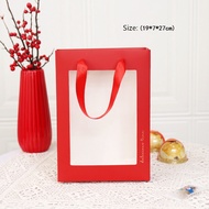 Red Paper Bag CNY carrier bag Christmas Paper Bag Window paper bag in red