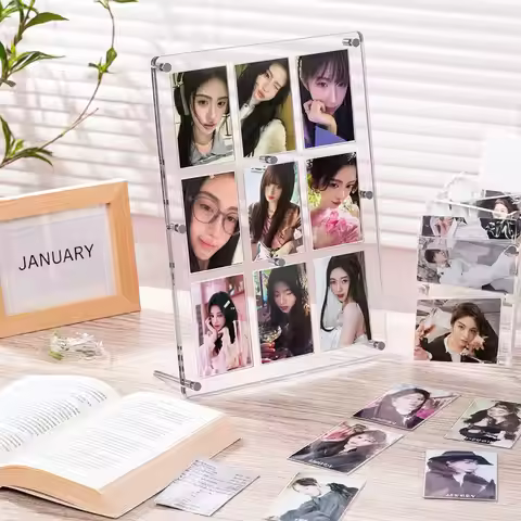 Clear 1/2/3/4/5/6/9-Grid 3 Inch Acrylic Photocard Display Stand, Grooved Polaroid Photo Frame for Kp