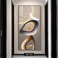 Large Size Golden Abstract Deer  Feather Canvas Art  Luxury Geometric Leaf Wall Decor for Living Roo